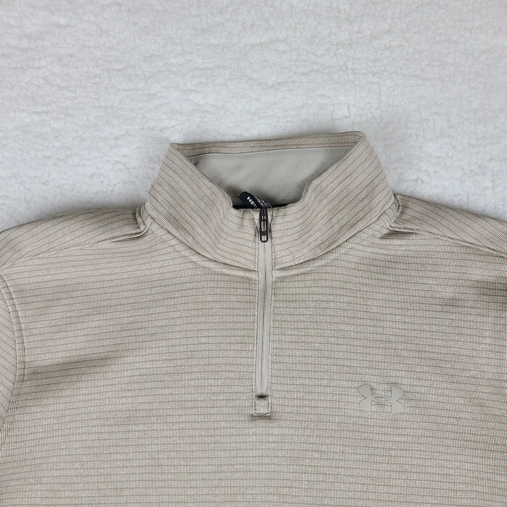 Under Armour Sweater Mens Large Beige Striped Performance‎ Storm Tech Golf
